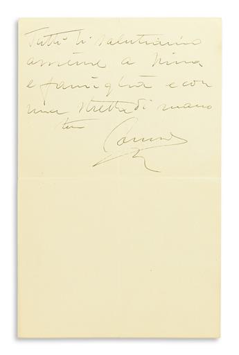 CARUSO, ENRICO. Autograph Letter Signed, Caruso, to his private secretary Bruno Zirato (Dear Zirato), in Italian,